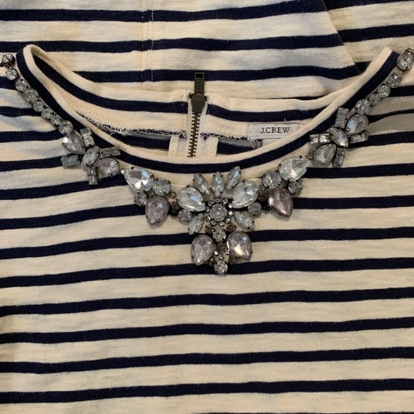 J. Crew 3/4 Sleeve Striped Embellished Top XXS - Picture 4 of 7